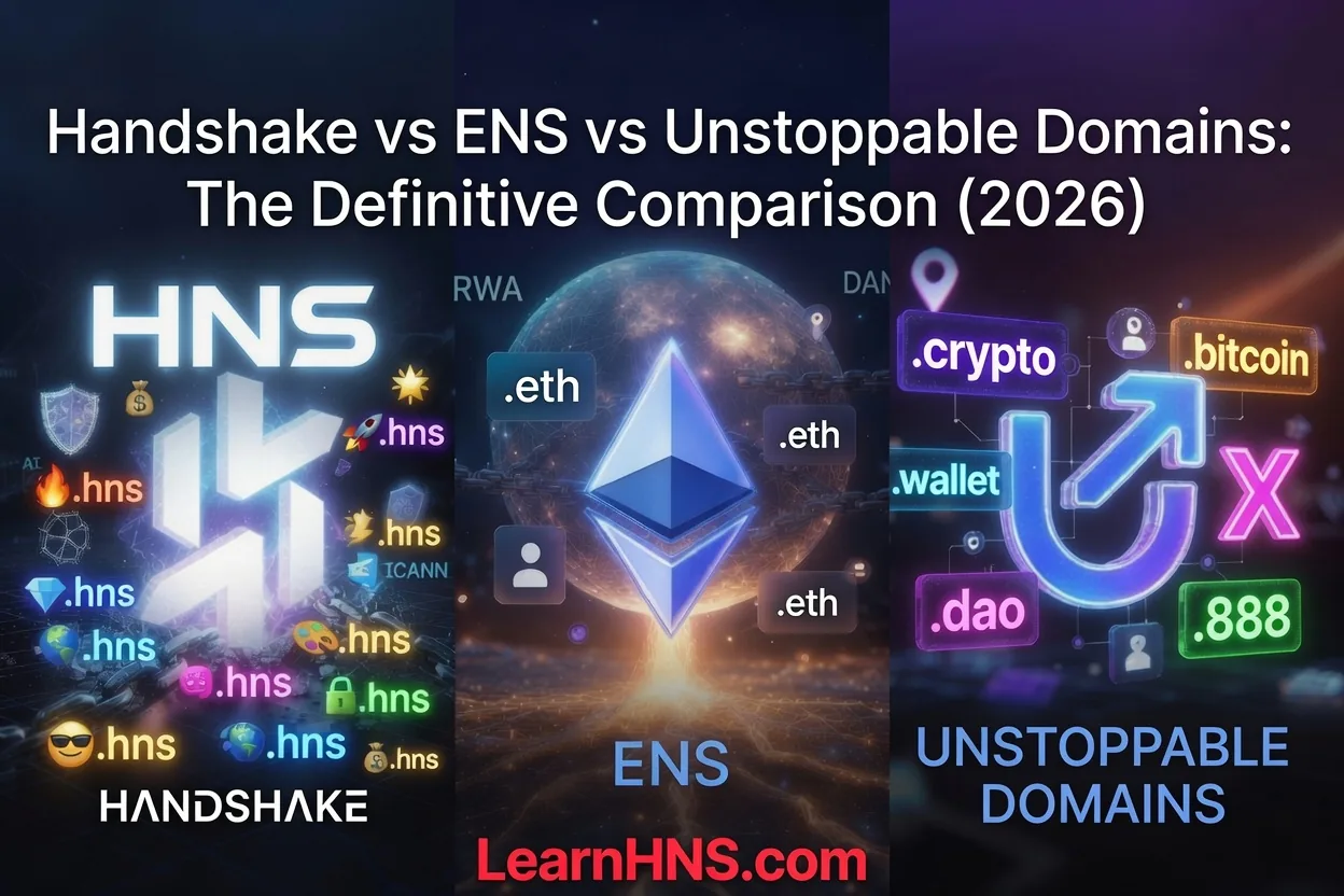 Handshake vs ENS vs Unstoppable Domains: The Definitive Comparison (2026)